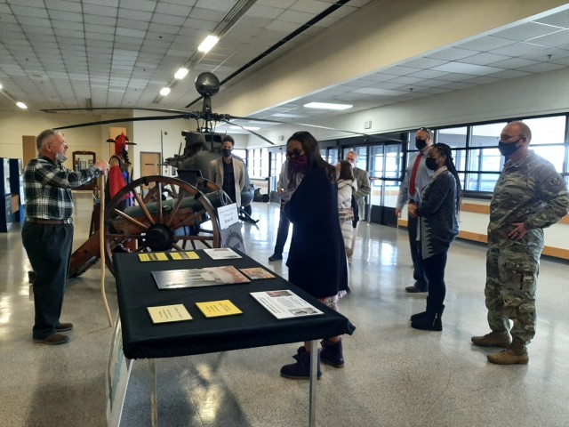 Col. (ret) William Alexander (left), museum director, highlights the contributions that American Indians and Alaskan Natives have made throughout U.S. military history to U.S. Army Corps of Engineers, Far East District employees. To commemorate...