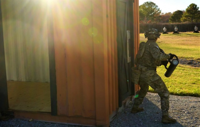 During Operation LETHAL EAGLE, Sgt. David Lee from Charlie Company, 187th Infantry, 101st Airborne Division (Air Assault) breaches a door during the first ever iteration of the new stress shoot range, November 18 on Fort Campbell.

This new range is to prepare the Soldiers to react to the stresses of combat and allows all units access. Ranges like this help reduce the barriers to make the 101st division more lethal and prepared to win the future fight.