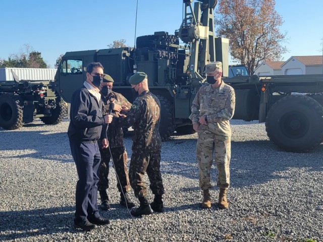 Brazilian Gen. Julio Cesar de Arruda prepares to make a statement after viewing multiple U.S. Army Engineer demonstrations and displays on 18 Nov at Fort Belvoir. Photo by Maj. William C. Allred, 412th TEC PAO