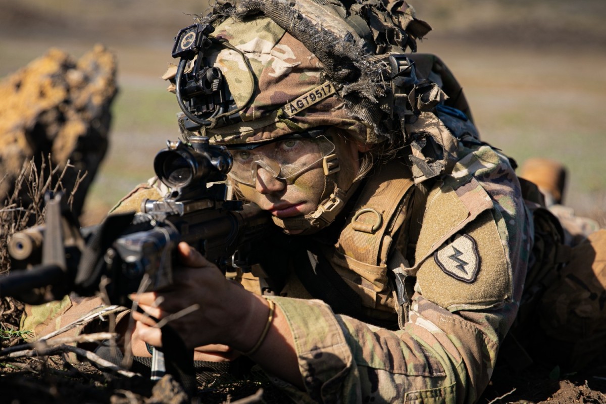 A U.S. Army Soldier in gear doing training