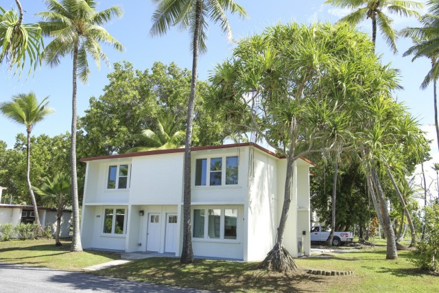 Members of the U.S. Army Garrison-Kwajalein Atoll command team visited the newly renovated Qtrs. 436, a two-story duplex located in the island's Navy-built housing area, Nov. 19, 2021.