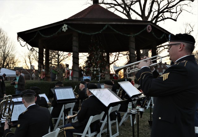 The 101st Division Band performs live holiday music at the annual Fort Knox Christmas tree lighting ceremony Dec. 2, 2021.
