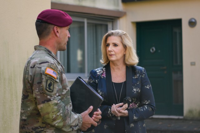 Secretary of the Army Christine Wormuth visits the Army&#39;s current largest housing investment with USAREUR-AF Commander Gen. Christopher Cavoli, SETAF-AF Commander Maj. Gen. Andrew Rohling, and USAG Italy Commander Col. Matthew Gomlak in Vicenza, Italy Oct. 29, 2021. The $373 million Army Family Housing Construction venture will provide a total of 478 homes across two installations, almost doubling the current 249 homes. (U.S. Army photo by Maria Cavins)