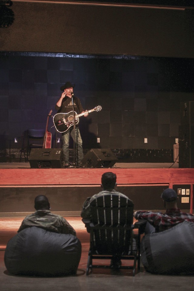 Country Music Artist John Rich performed a few tunes for Screaming Eagle Soldiers Nov. 24 at the Warrior Zone. Rich opened the show by sharing with the Soldiers how appreciative civilians are of their service. “We love our military. We love them and when I say we, I mean the civilians, the people who live in this country,” Rich said. “We love our military, and we know without a shadow of a doubt that we would not have the rights to life, liberty and pursuit of happiness if it weren’t for the United States military.”