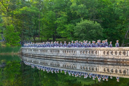 The graduating class of Cadets march to the stadium for the graduation ceremony at the U.S. Military Academy at West Point, May 22, 2021.