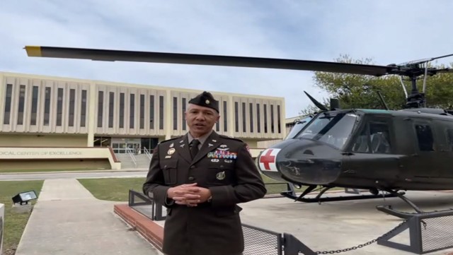 Maj. Eric Doe, 67J Medical Evacuation Pilot, describes his reasons for serving and the benefits of his career choice via zoom to an audience of high school students from over 40 schools across Texas during the U.S. Army Medical Center of Excellence, or MEDCoE, Virtual Career Showcase, December 6, 2021.