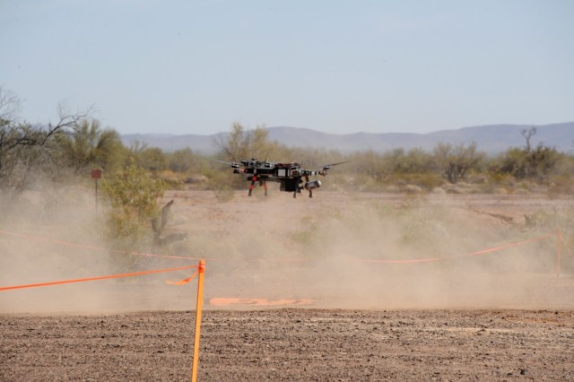 U.S. Army Yuma Proving Ground provided the ideal backdrop for the week-long C-sUAS demonstration held in April and focused on the most cutting edge drone-busting technology. The Modular Intercept Drone Avionics Set (MIDAS) by Aurora Flight Sciences is pictured.