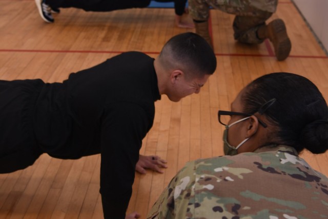 A 42Alpha, human resources specialist, participates in the physical fitness portion of the first US Army Training and Doctrine Command, Adjutant Generals Corps Regimental Association G1 NCO and Soldier of the Year Competition at Fort Eustis, Va., Dec. 1 2021