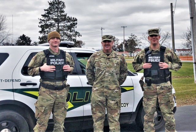 Fort McCoy Garrison Commander Col. Michael Poss visits with military police Nov. 25, 2021, to thank them for working on Thanksgiving at Fort McCoy, Wis. Military police are augmenting the Fort McCoy Directorate of Emergency Services Police...