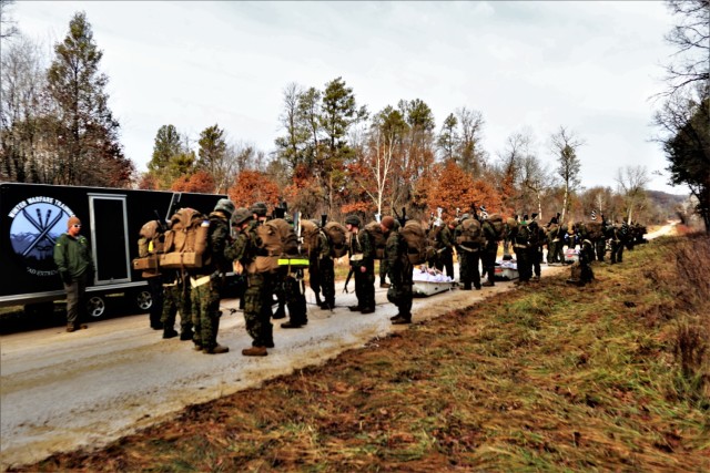 Marines with the 6th Marine Regiment of Camp Lejeune, N.C., participate in training Dec. 1, 2021, in the Cold-Weather Operations Course (CWOC) Class 22-01 at Fort McCoy, Wis. More than 150 Marines participated in the course that was temporarily...