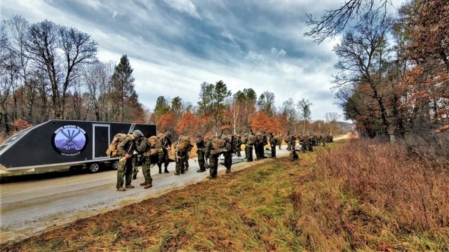 Marines with the 6th Marine Division of Camp Lejeune, N.C., participate in training Dec. 1, 2021, in the Cold-Weather Operations Course (CWOC) Class 22-01 at Fort McCoy, Wis. More than 150 Marines participated in the course that was temporarily...