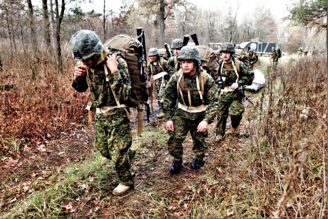 Marines with the 6th Marine Regiment of Camp Lejeune, N.C., participate in training Dec. 1, 2021, in the Cold-Weather Operations Course (CWOC) Class 22-01 at Fort McCoy, Wis. More than 150 Marines participated in the course that was temporarily...