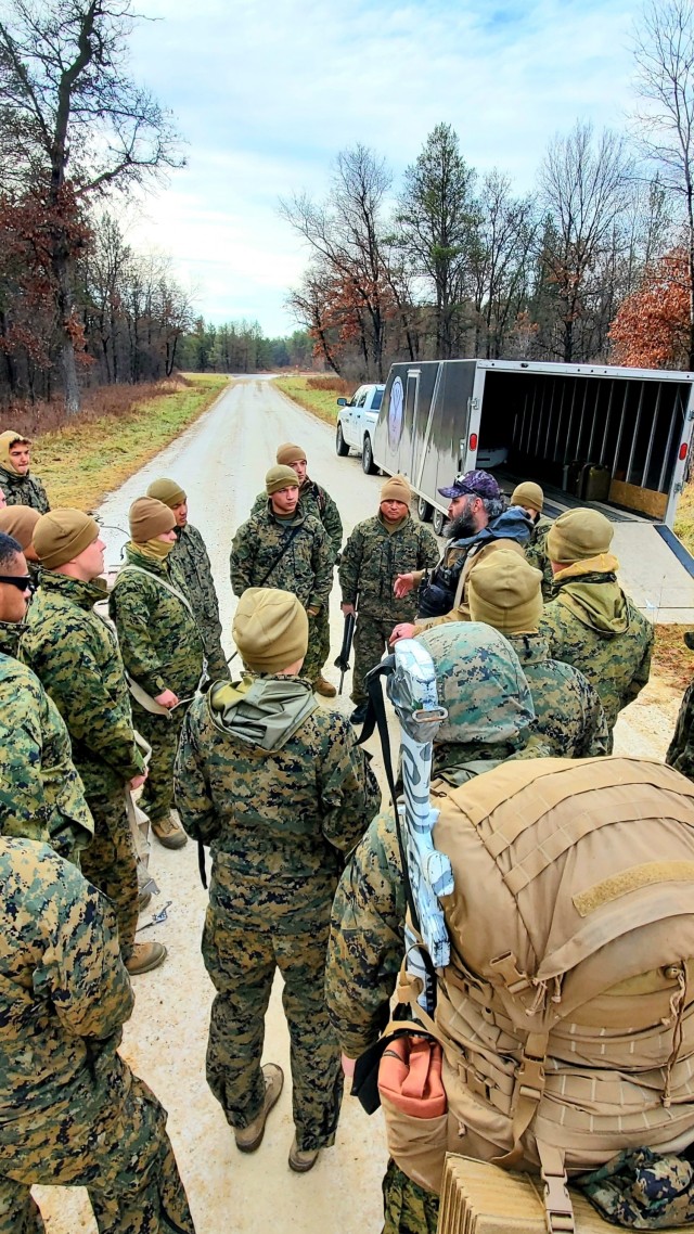 Marines with the 6th Marine Division of Camp Lejeune, N.C., participate in training Dec. 1, 2021, in the Cold-Weather Operations Course (CWOC) Class 22-01 at Fort McCoy, Wis. More than 150 Marines participated in the course that was temporarily...