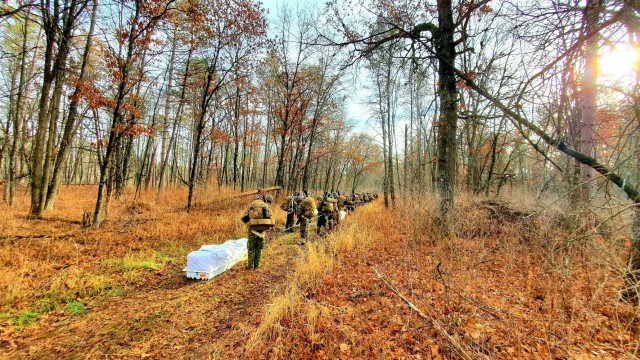 Marines with the 6th Marine Division of Camp Lejeune, N.C., participate in training Dec. 1, 2021, in the Cold-Weather Operations Course (CWOC) Class 22-01 at Fort McCoy, Wis. More than 150 Marines participated in the course that was temporarily...