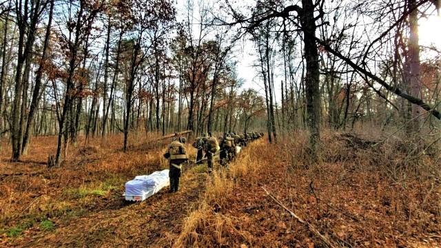 Marines with the 6th Marine Division of Camp Lejeune, N.C., participate in training Dec. 1, 2021, in the Cold-Weather Operations Course (CWOC) Class 22-01 at Fort McCoy, Wis. More than 150 Marines participated in the course that was temporarily...