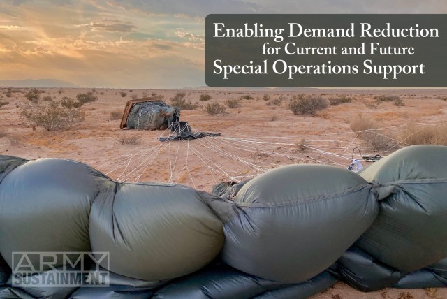 Army Special Operations Forces have been extending distribution networks through the use of the Joint Precision Airdrop System, such as this one used to set up a SOF Aviation Forward Arming and Refueling Point in California in July 2021.