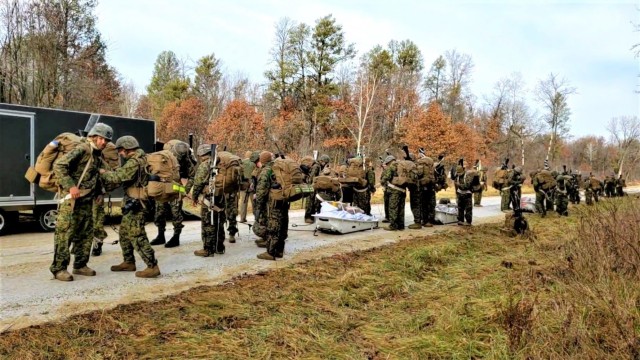 Marines with the 6th Marine Division of Camp Lejeune, N.C., participate in training Dec. 1, 2021, in the Cold-Weather Operations Course (CWOC) Class 22-01 at Fort McCoy, Wis. More than 150 Marines participated in the course that was temporarily...