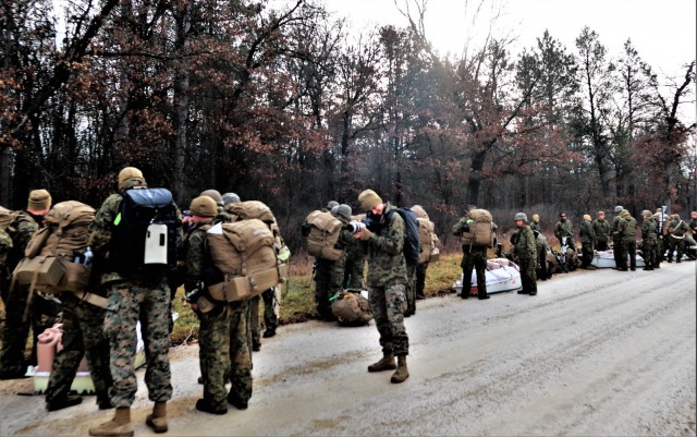 Marines with the 6th Marine Division of Camp Lejeune, N.C., participate in training Dec. 1, 2021, in the Cold-Weather Operations Course (CWOC) Class 22-01 at Fort McCoy, Wis. More than 150 Marines participated in the course that was temporarily...