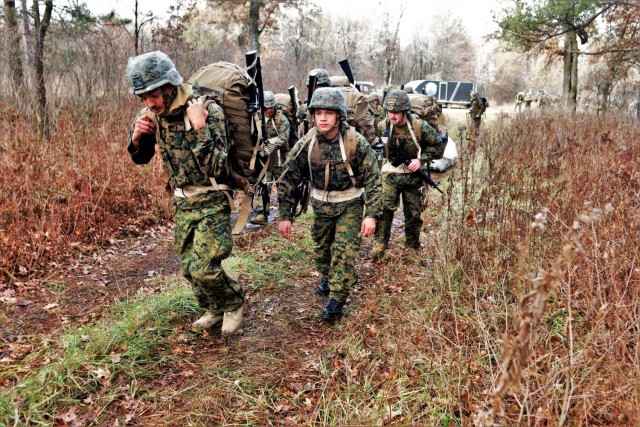 Marines with the 6th Marine Regiment of Camp Lejeune, N.C., participate in training Dec. 1, 2021, in the Cold-Weather Operations Course (CWOC) Class 22-01 at Fort McCoy, Wis. More than 150 Marines participated in the course that was temporarily...