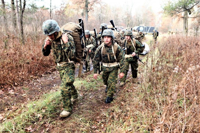 Marines with the 6th Marine Regiment of Camp Lejeune, N.C., participate in training Dec. 1, 2021, in the Cold-Weather Operations Course (CWOC) Class 22-01 at Fort McCoy, Wis. More than 150 Marines participated in the course that was temporarily...