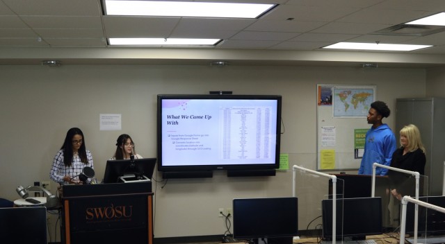 Members of the digital guestbook team presented their project to the capstone class and USACE Tulsa innovations members for their fall classwork at Southwestern Oklahoma State University.  Students in the program receive real world work experience...