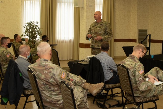 Southern European Task Force - Africa senior leaders attend a professional development session on Caserma Ederle Dec. 10, 2021. During the session, leaders were trained on Regionally Aligned Readiness and Modernization Model (ReARMM). The ReARMM is the Army&#39;s new framework for integrating and synchronizing the force to meet regional requirements while providing predictability during training and modernization efforts. 