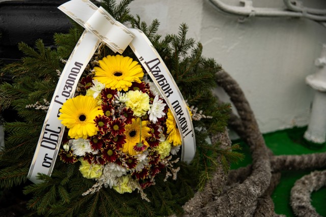 A wreath is displayed before being dropped into the Black Sea in Sozopol, Bulgaria, on St. Nicholas Day, December 6, 2021. Locals gather every year to celebrate St. Nicholas Day with a procession, wreath ceremony, and feast on traditional Bulgarian fish foods. Wreaths are tossed to honor the lives lost to the Black Sea. The U.S. is honored to continue our long-term cooperation with this strategic ally that continues to demonstrate leadership from the Black Sea region to the Balkans region. 