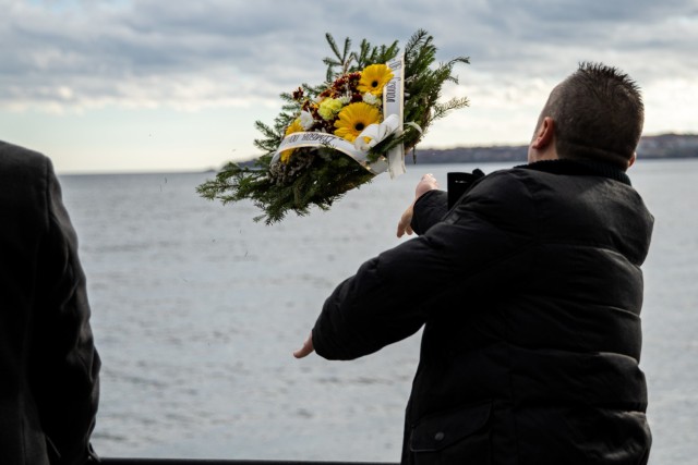A Bulgarian citizen throws a wreath into the Black Sea in Sozopol, Bulgaria, December 6, 2021. Locals gather every year to celebrate St. Nicholas Day with a procession, wreath ceremony, and feast on traditional Bulgarian fish foods. Wreaths are tossed to honor the lives lost to the Black Sea. The U.S. is honored to continue our long-term cooperation with this strategic ally that continues to demonstrate leadership from the Black Sea region to the Balkans region. 