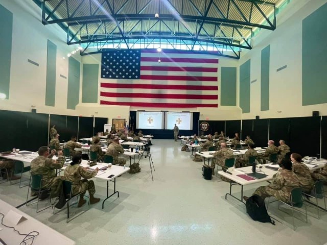 Soldiers attending the first of two Army Reserve Medical Command NCO Readiness Workshops held October 18-21 and November 15-19 at the CW Young Armed Forces Reserve Center in Pinellas Park, Florida, listen to a presentation. The workshops focused...