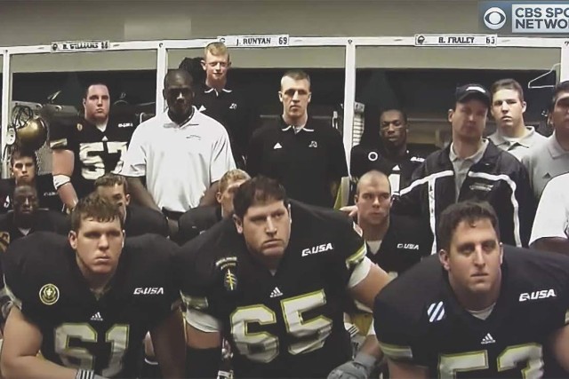 The Army Black Knights mentally prepared themselves for victory in their locker room during the 2001 Army-Navy Game at Veterans Stadium on Dec. 7, 2001. During mental preparation, former Gen. Norman Schwarzkopf visited the Army team in their...
