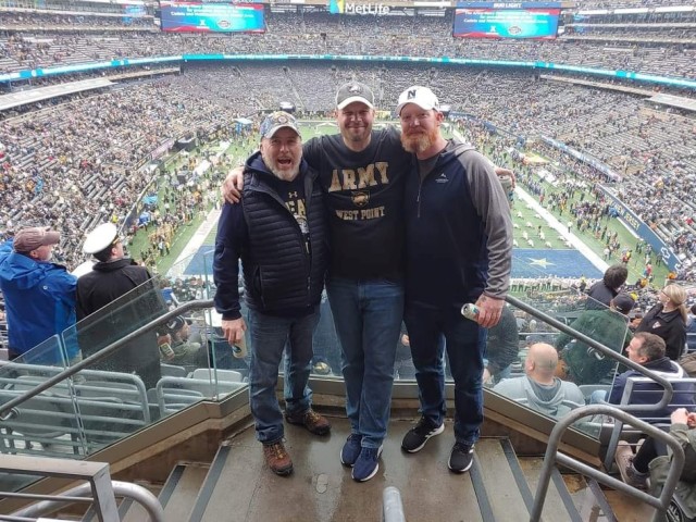 USASAC employees and Military Veterans (pictured right to left) Chuck Gibson, Joe Kidwell Jr. and Brian Firth during their time at the 122nd Army-Navy Game.