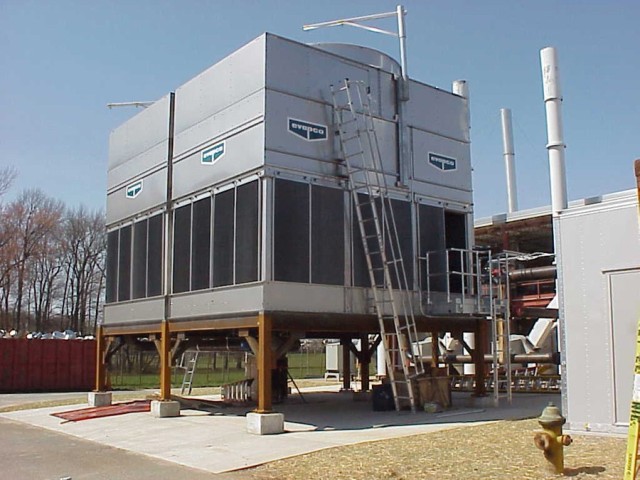 An energy savings performance contract at Aberdeen Proving Ground, Maryland, added a cooling tower to support two 750-ton chillers to operate 24x7x365 in a surety laboratory.  The chiller is one element of the project that will help the installation Directorate of Public Works improve overall efficiencies and generate actual savings to the government. 
