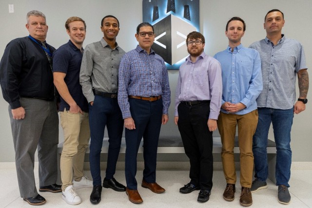 Army Software Factory’s second cohort gears up for Phase 2. Pictured left to right: Lawrence Eckles, Josh Farrington, Cpt. Keyshawn Lee, Cpt. Ammar Masoud, Andrew Graham, Stephen Scott and Staff Sgt. Aaron Lawson. 