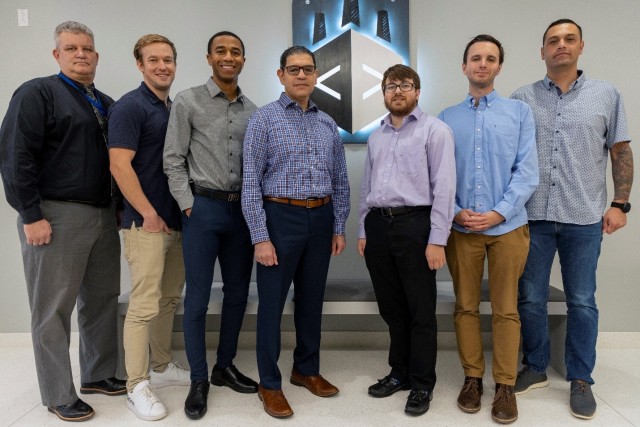 Army Software Factory’s second cohort gears up for Phase 2. Pictured left to right: Lawrence Eckles, Josh Farrington, Cpt. Keyshawn Lee, Cpt. Ammar Masoud, Andrew Graham, Stephen Scott and Staff Sgt. Aaron Lawson.