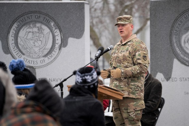 Maj. Gen. Darren Werner, U.S. Army Tank-automotive and Armaments Command’s commanding general and Detroit Arsenal senior commander, speaks at a Wreaths Across America ceremony Dec. 18 in Clinton Township.
