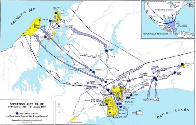 Map of Operation Just Cause, the Invasion of Panama that lasted from roughly December 1989 to January 1990. (