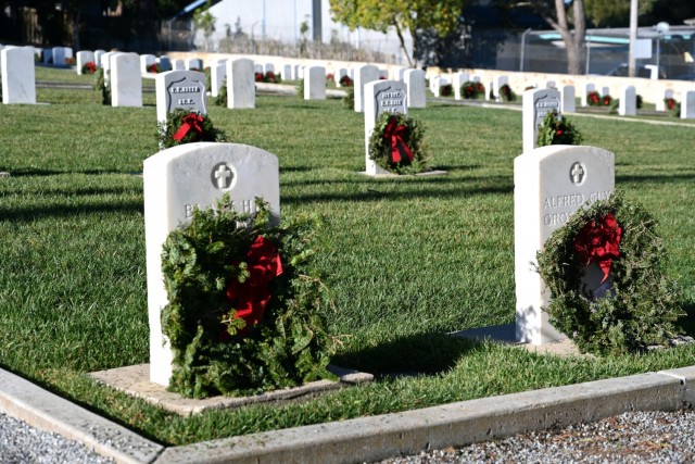 Volunteers laid wreaths on all 393 graves at the Presidio of Monterey Cemetery on Wreaths Across America Day, Dec. 18.