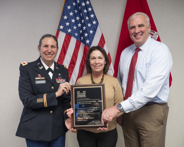 Daria Van Liew receives the 2021 Headquarters Lt. Gen. Elvin “Vald” Heiberg, the third, Engineer of the Year Award, Nov. 12, 2021.