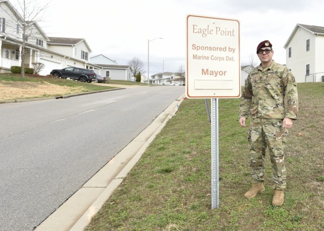 Sgt. 1st Class Maximilian Saalmann, a senior enlisted advisor assigned to the Special Operations Element of the Maneuver Support Center of Excellence, is the new mayor of Eagle Point neighborhood. He said his experience as a landlord allowed him to identify ways to improve housing conditions and act as a liaison for his neighbors to garrison leadership. 