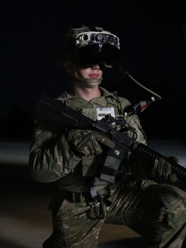 3rd Infantry Division Soldiers participate in Bradley Vehicle Excursion 3 test event with the Integrated Visual Augmentation System (IVAS) prototype Capability Set 4 at Camp Roberts, Calif. in September 2021.