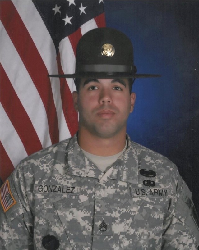 Gonzalez pictured in his drill sergeant uniform while serving with the 434th Field Artillery Brigade