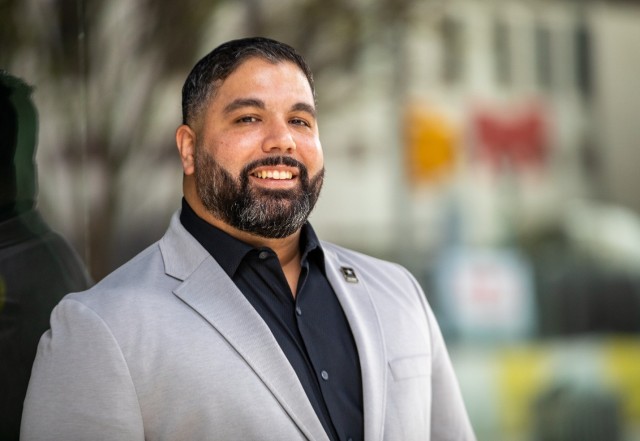 Department of the Army Civilian Jose Gonzalez standing outside of Army Futures Command headquarters