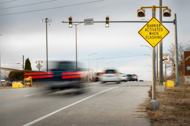 Fort Leonard Wood’s active vehicle barriers can rise into place in seconds to better protect the installation access control points. Drivers are asked to be extra vigilant while adhering to the 25 mph speed limit to avoid a potential accident if the barriers are deployed. 
