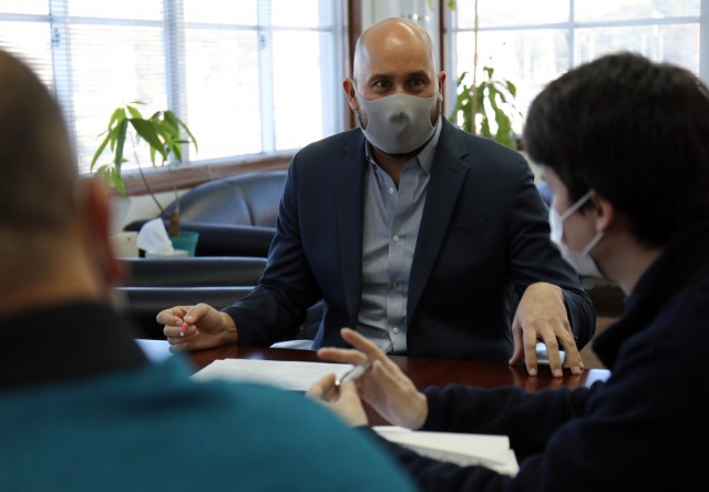 Christopher Venn, chief of the Resource Management Office at U.S. Army Garrison Japan, speaks with his staff during a meeting at Camp Zama Jan. 18, 2022. Venn was one of 14 Army civilians across the world chosen for the 10-month resident cohort at...