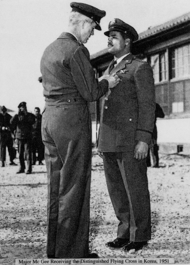 Charles McGee receives the Distinguished Flying Cross in 1951, while serving in Korea.