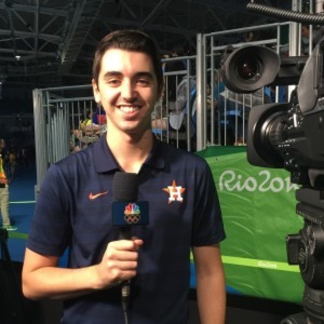 Euan Leith poses for a photo while working as a member of the NBC broadcasting team at an event of the 2016 Summer Olympics in Rio de Janeiro, Brazil.