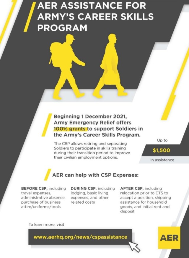 AER Assistance for Army&#39;s Career Skills Program Flyer