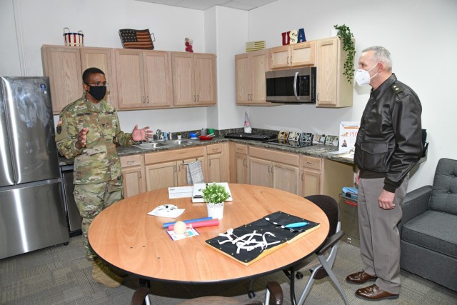 Col Enrique Smith-Forbes (left), program director of the U.S. Army Medical Center of Excellence Army-Baylor Occupational Therapy Doctorate Program, gives a tour to Maj. Gen. Dennis P. LeMaster, MEDCoE commanding general.