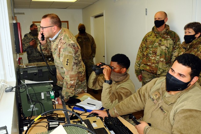 U.S. Army Brig. Gen. Joane Mathews, assistant adjutant general for the Wisconsin Army National Guard, conducts a battlefield circulation with the Fire Support Team, 1st Battalion, 120th Field Artillery Regiment, during Northern Strike 22-1...