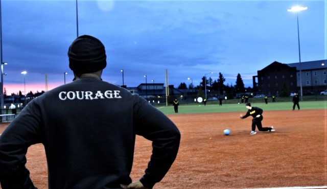 JOINT BASE LEWIS-MCCHORD, Wash. -- Soldiers from HHC, 16th Combat Aviation Brigade play kickball with I Corps Commanding General, Lt. Gen. Xavier Brunson on Feb. 4 at Lewis North Athletic Complex. 